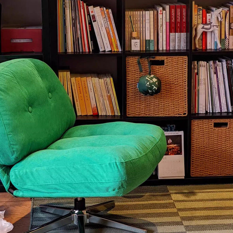 Modern Minimalist Rectangular Corduroy Accent Chair with Steel Frame and Backrest — Armless for Living Room