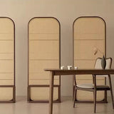 Traditional Chinese-Style Rubberwood Solid Wood Room Divider with PE Rattan Accents and 3-Tier Storage Shelf for Living Room