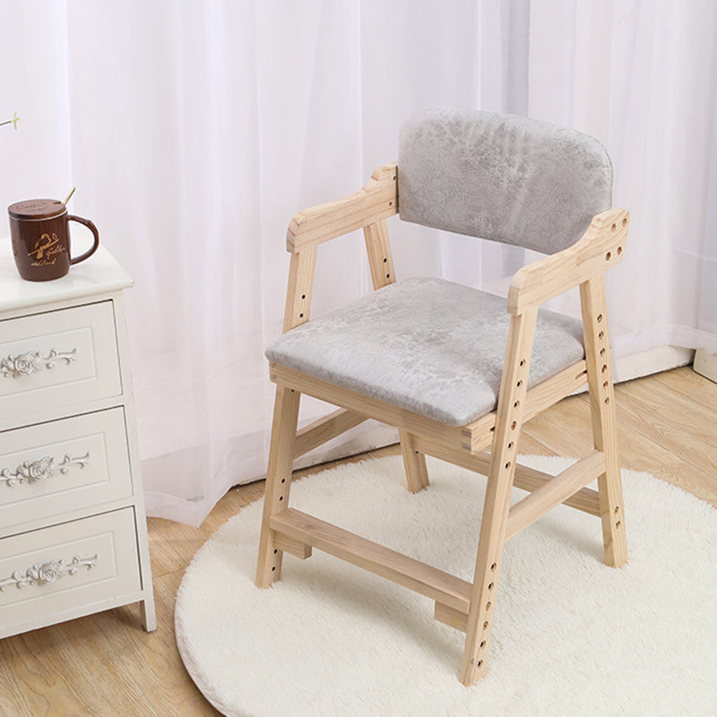 Modern Minimalist Adjustable Kids Chair in Solid Pine Wood with Cotton-Linen Upholstery and Foam Cushion for Bedroom