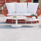 Contemporary Boho Waterproof Woven Rattan Rope Outdoor Coffee Table & Chair Set with Aluminum Alloy Slab – Round and Elliptical Patio Furniture