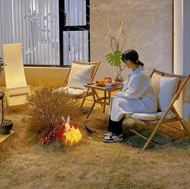 Traditional Chinese Style Square Carbon Steel Table & Chair Set with Tempered Glass Top and PE Rattan, Foldable Backrest for Outdoor Patio