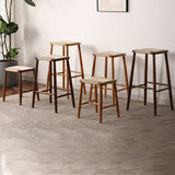 Elegant Traditional Japanese Rectangular Rope-Woven Wooden Bar Stool for the Dining Room