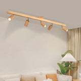 Japanese Minimalist Wooden LED Track Lighting, 2/3/4/5-Light, Semi-Flush Mount Ceiling Light