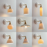 Vintage Japanese Ceramic & Brass 1-Light Wall Sconce Lamp