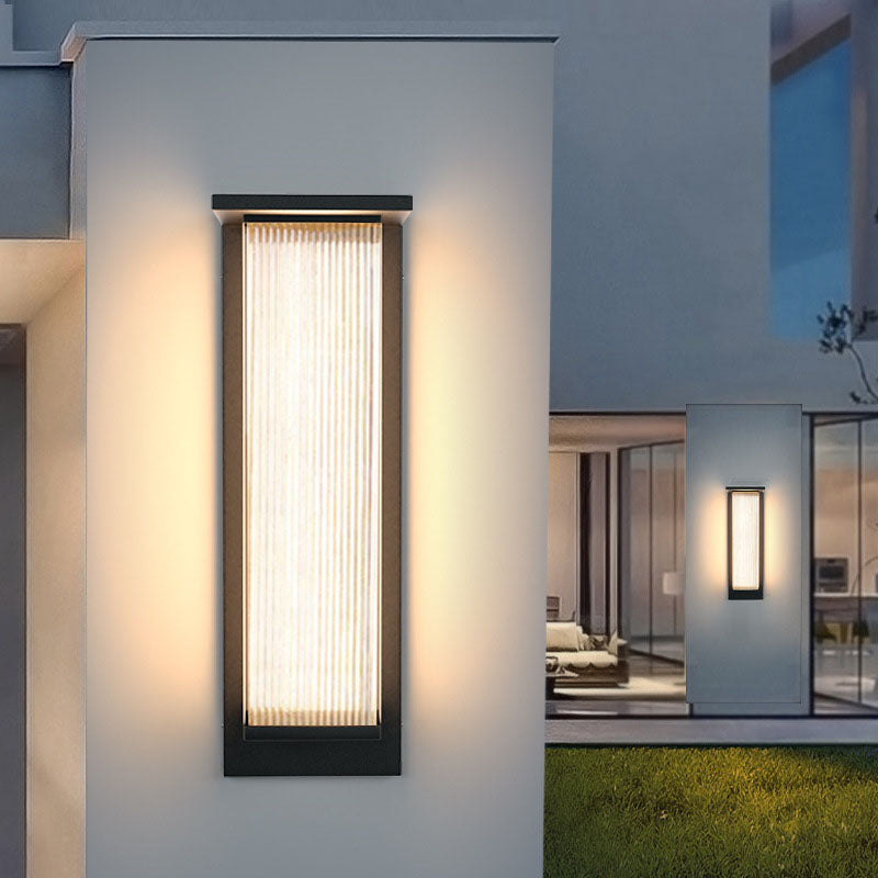 Modern Minimalist Solar LED Outdoor Wall Sconce – Rectangular Stainless Steel & Acrylic, Waterproof Patio Lighting