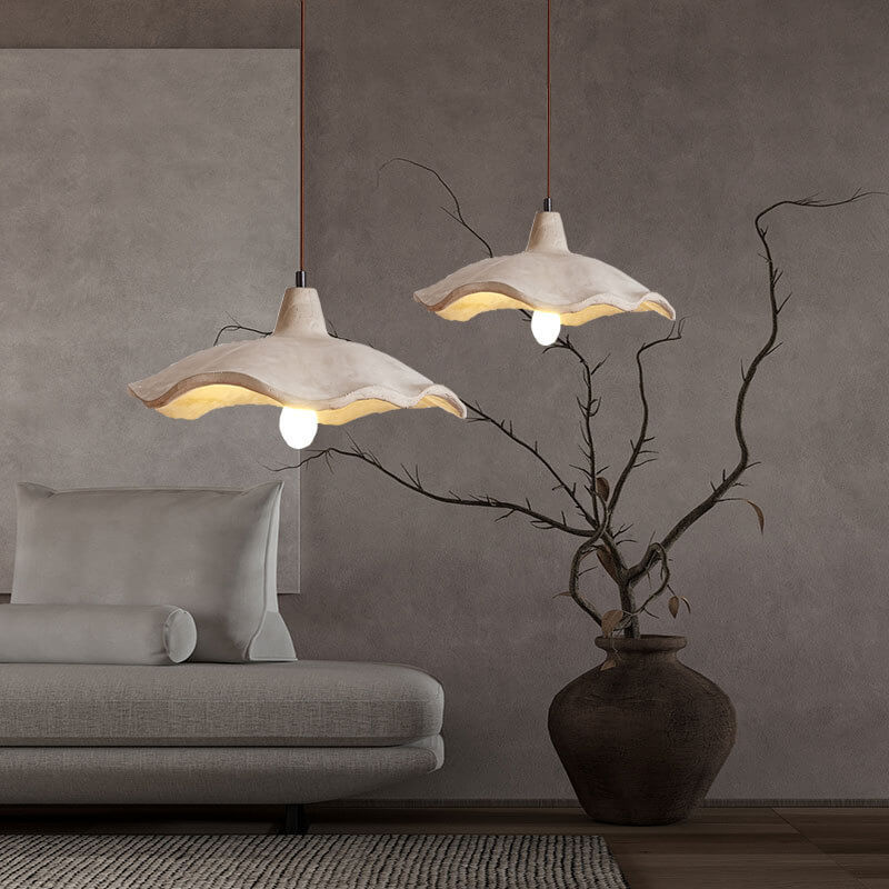 Japanese Vintage Flower-Shaped Cement Lampshade Island Light Chandelier - 1/2/3-Light