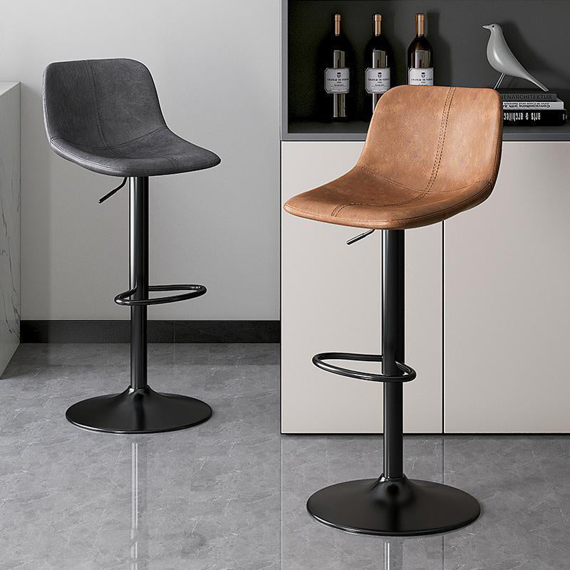 Luxurious Contemporary Curved Faux Leather Bar Stool – Height-Adjustable, Swivel, with Backrest and Footrest for Dining Room