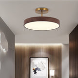 Elegant Japanese Wabi-Sabi Minimalist Wood-Grain Round LED Semi-Flush Mount Ceiling Light