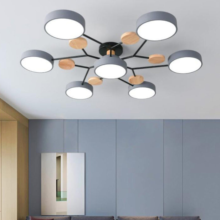 Contemporary Scandinavian LED Ceiling Light with Round Molecule Branch Design, Semi-Flush Mount for Living Room