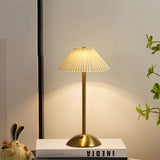 Modern Scandinavian Rechargeable Table Lamp – Iron Frame, Pleated Conical Fabric Shade, 1-Light, Perfect for Bedside