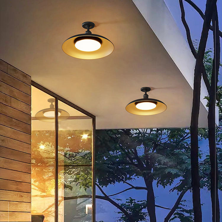 Contemporary Scandinavian Round Carbonized Steel 1-Light Semi-Flush Ceiling Light, Waterproof for Outdoor Patio