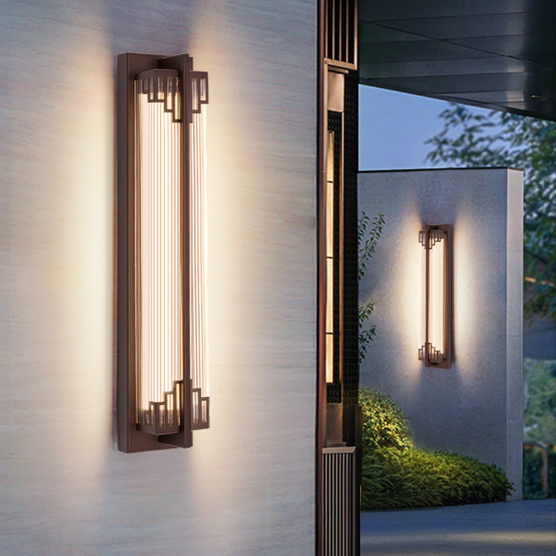 Traditional Chinese-Style Waterproof LED Outdoor Wall Sconce Lamp – Rectangular Stainless Steel Glass for Patio