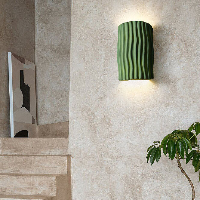 Nordic-Inspired Resin-Striped Half-Cylinder 2-Light Wall Sconce Lamp