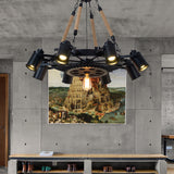 Industrial Retro Gear Wrought Iron Hemp Rope Chandelier - 6/8/10-Light