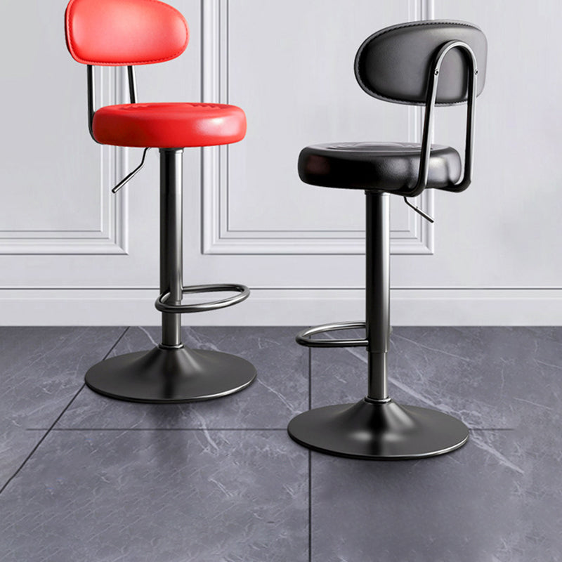 Modern Minimalist Round Upholstered Bar Stool with Curved Backrest in Microfiber Leather & Metal – Ideal Dining Room Chair
