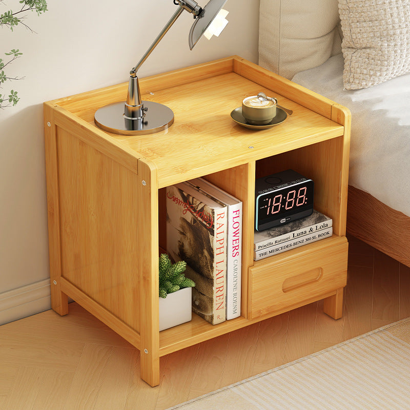 Sleek Modern Minimalist Rectangular Bamboo Nightstand with One-Third Drawer for Bedroom
