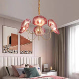 Elegant Modern Art Deco Gold-Finish Frame with Lotus Leaf Glass Shade, 3/6-Light Living Room Chandelier