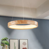 Japanese Minimalist Log-Circle Island LED Chandelier