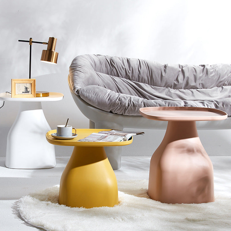 Modern Scandinavian Round Plastic Coffee Table with Sleek Column Base for Living Room