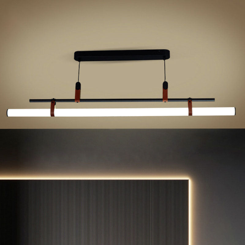 Sleek Nordic Minimalist Long Leather-Strip LED Island Light Chandelier