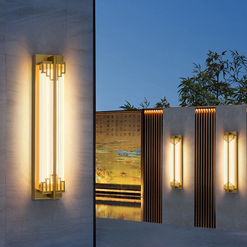 Traditional Chinese-Style Waterproof LED Outdoor Wall Sconce Lamp – Rectangular Stainless Steel Glass for Patio
