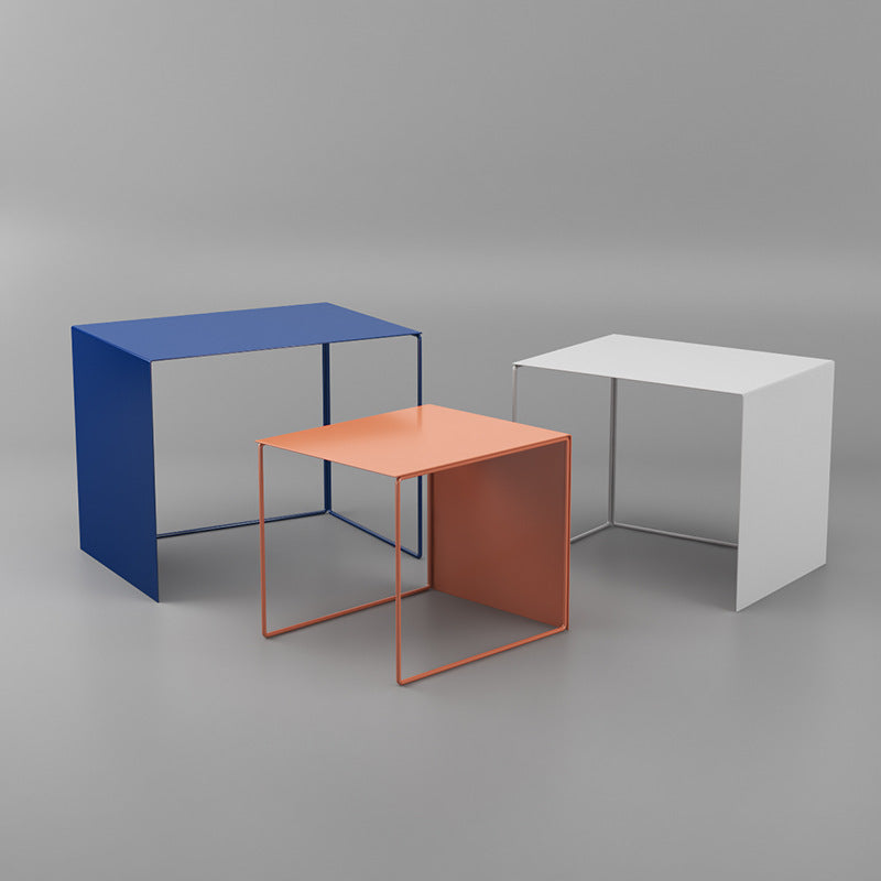 Sleek Modern Minimalist Square Iron Nesting Side Table for Living Room