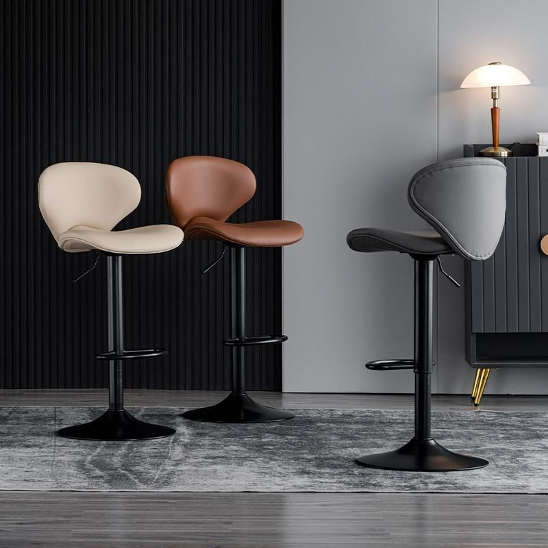 Contemporary Curved PU Leather Liftable Swivel Bar Stool with Backrest and Footrest for Dining Room