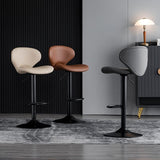 Contemporary Curved PU Leather Liftable Swivel Bar Stool with Backrest and Footrest for Dining Room