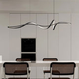 Modern Minimalist Wave Strip LED Chandeliers – Iron & Aluminum Frame with Silica Glass, Island Light for Dining Room