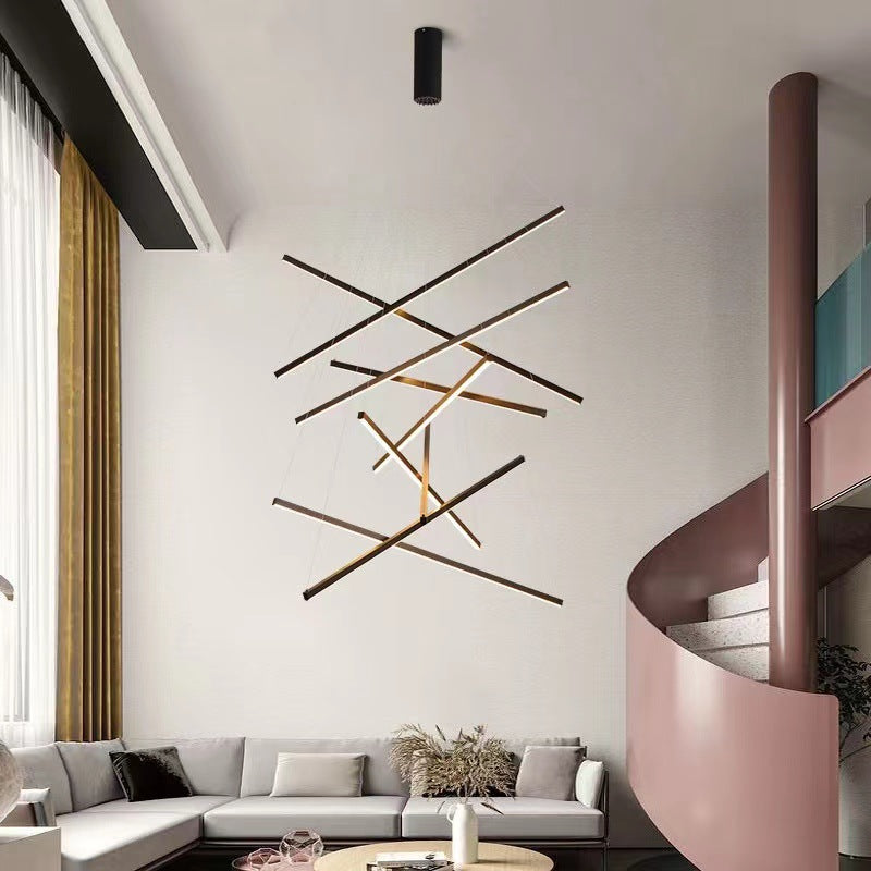 Nordic Luxury LED Chandelier in Iron & Aluminum with Geometric Line Design