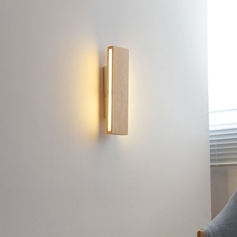 Japanese Minimalist Log-Style Rectangular LED Wall Sconce Lamp with Rotatable Flat Panel