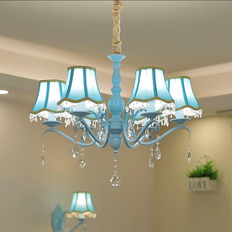 Elegant Modern Cone Iron Crystal Fabric Chandelier – 5/6/8-Light Options