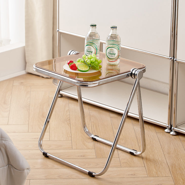 Sleek Contemporary Square End Table with Acrylic Metal Frame – Foldable for Living Room