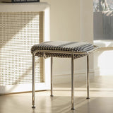 Modern Scandinavian Vanity Stool – Square, Cotton-Linen Upholstery, Stainless Steel Frame, Backless, for Bedroom