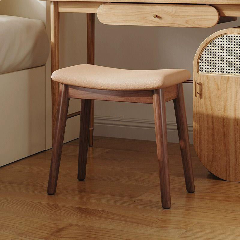Sleek Modern Minimalist Rectangular Vanity Stool in Soft PU Leather with Wood Base – Ideal Bedroom Accent