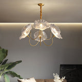 Elegant Modern Art Deco Gold-Finish Frame with Lotus Leaf Glass Shade, 3/6-Light Living Room Chandelier