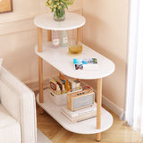 Modern Minimalist Round-Oval Solid Wood End Table with 3-Tier Storage for Living Room