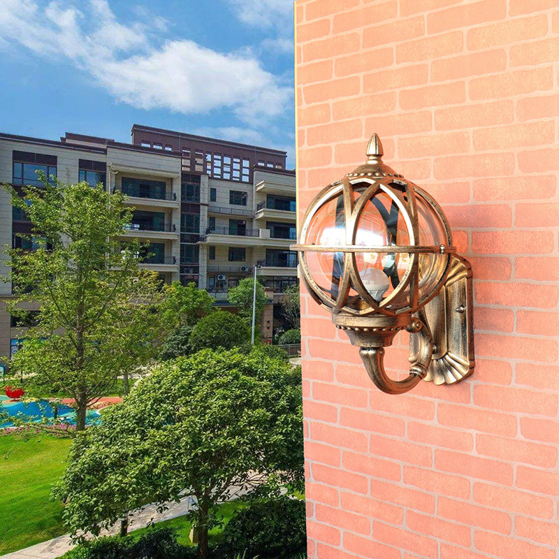 Traditional European Waterproof Ball-Shaped Aluminium & Glass 1-Light Wall Sconce for Outdoor Patio