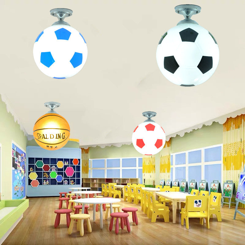 Creative Basketball & Soccer Glass 1-Light Semi-Flush Mount Ceiling Light