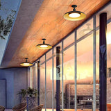 Contemporary Scandinavian Round Carbonized Steel 1-Light Semi-Flush Ceiling Light, Waterproof for Outdoor Patio