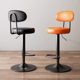 Modern Minimalist Round Upholstered Bar Stool with Curved Backrest in Microfiber Leather & Metal – Ideal Dining Room Chair