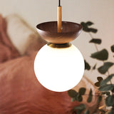 Nordic Japanese Glass Orb Ceiling Light — Wood Grain Iron Finish, 1-Light