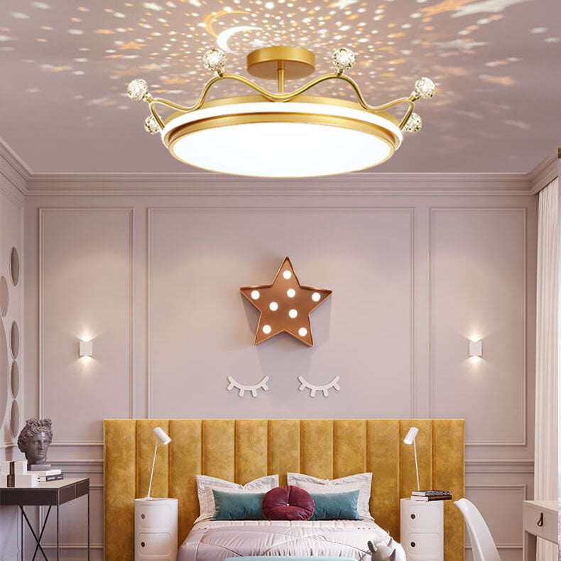 Modern Kids Crown LED Ceiling Light - Iron & Acrylic, Semi-Flush Mount For Bedroom