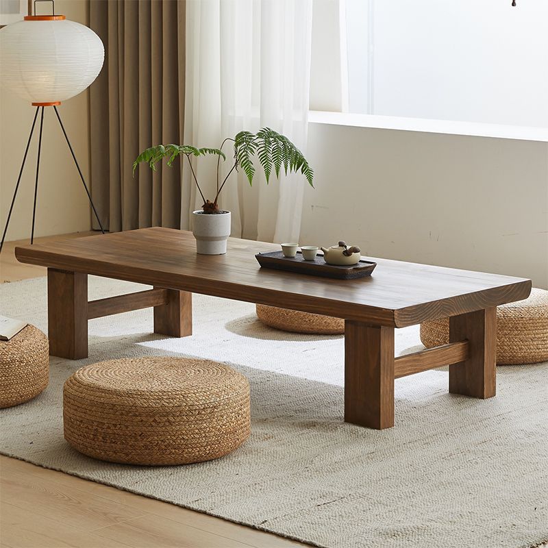 Traditional Japanese Rectangular Solid Wood Coffee Table with Four Sturdy Legs for the Living Room