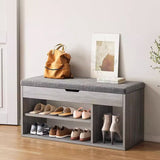 Modern Minimalist 3-Tier Shoe Storage Rack — Rectangular Design, Fabric & PU Leather Upholstery with Wood Frame for Entryways