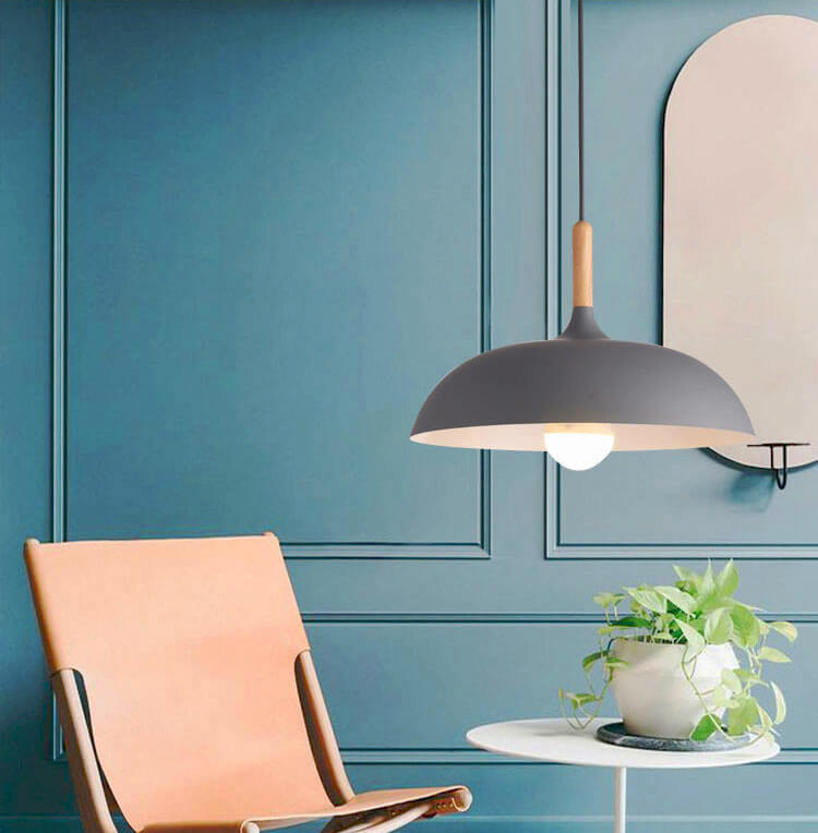 Modern Metal and Wood Dome Pendant Light — 1-Light, Wooden Top