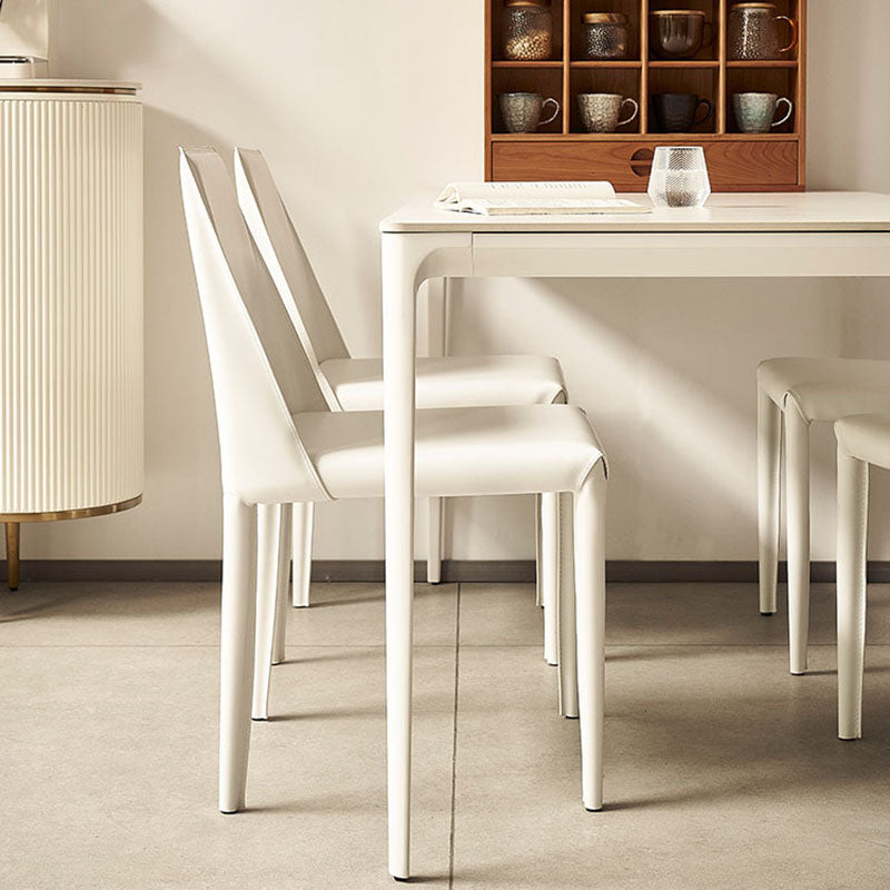 Modern Minimalist Rectangular Rock-Slab Aluminum Alloy Dining Table & Chair Set for 4