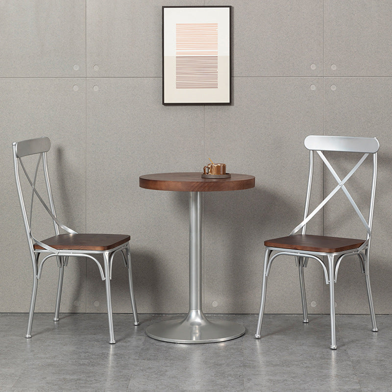 Contemporary Industrial PU Leather, Wood & Iron Dining Chair & Table Set with Square X-Back for Dining Room