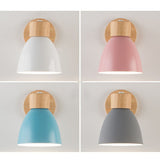 Modern Minimalist 1-Light Wall Sconce Lamp in Solid Macaron Color with Iron & Wood Finish