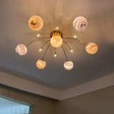 Contemporary Nordic Kids' Iron & Glass Globe Ceiling Light, 13-Light Semi-Flush Mount for Bedroom